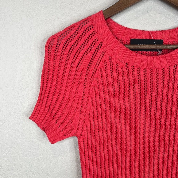 Derek Lam Womens Sweater Top Size Small Red Ribbed Knit Short Sleeve Crew Tunic - Picture 2 of 10